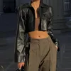 女性の革張りの秋の服セクシーなへそ露出ガールバイクスーツシングルブレストジャケットコート