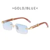 Lunettes de soleil lunettes de soleil sans cadre tendance hommes mode cadre carré bois printemps jambes unisexe marée Anti-lumière bleue plat