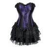 Kvinnors Shapers Corset Dress med Tutu kjol Satin Bustier Top Lace Kjol Purple Corset Costume Plus Size For Women Sexy Overbust Corset Outfit 230721