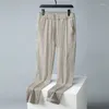 Pantaloni da uomo in lino leggero estivo sottile leggermente elastico casual traspirante in vita 2023