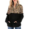 Women's Hoodies Leopard Print Patchwork Hoodie 2023 Kvinnor Winter Zipper Kangaroo Långärmad tröjor Längtare Pullover Kvinnlig kappa 101