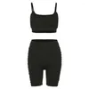 Gym Kleding Trainingspak Dames 2-delig Fitness Hemd Crop Top Fietsbroek Effen Zomer Mode Sportkleding Set