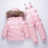 Manteau en duvet -30 degrés Combinaison de neige russe Enfants Veste en duvet Pantalon 2 pièces Costume Ensemble de vêtements pour enfants pour bébé garçon fille 1-10 ans Parka HKD230725