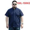 Men's Dress Shirts men 8XL 9XL shirts 10XL 7XL plus size big larger 5XL 6XL short sleeve summer dress plaid shirts casual navy blue 230724