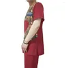 Tracki męskie Summer czerwony garnitur Stripe Krótkie rękawy Ustaw patchworki z spodniami Męski Nigeryjski projekt mody afrykańskie