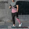 Agasalho masculino verão colorido agasalho de treino 2 peças cor bloco tshirt conjunto de calças casual jogging terno moda roupa masculina streetwear 230724