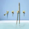 Badewannen-Duschset, Wandmontage, gebürstetes Gold, drehbarer Badewannen-Wasserhahn, schwarzes Badezimmer, Badewanne, Dusche, Mischbatterie, Messing