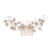 Pinces à cheveux fleur dorée coiffure de mariée à la main cristal peigne ornements mariage perle épingle à cheveux chapeaux accessoires bijoux