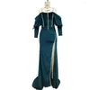 Party Dresses Sexy Long Mermaid Evening Velvet Teal Green High Split Winter Off The Shoulder Formal Lady Fashion Prom Gown YSAN1364