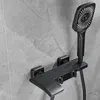 Juego de grifos de ducha y baño negros Pantalla digital LED montada en la pared Mezclador de ducha de cascada gris Grifos de baño Latón