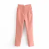 Pantalon femme C femmes couleur unie taille haute poches boutons bureau dame mode Orange costume pantalon