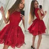 Robe de soirée courte en dentelle rouge été une ligne juniors robes de cocktail robes de soirée plus la taille sur mesure demoiselle d'honneur robes293N