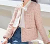 Jaquetas Femininas Moda Rosa Chique Temperamento Tweed Feminino Jaqueta Curta Primavera Outono Elegante Feminino Tops Casaco