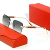 Designer-Sonnenbrille für Damen, randlose Brille, Herren-Carti-C-Dekor, Büffelhorn, silberner Metallrahmen, Herren-Frau-Brille, braun-schwarze Linse, Vintage-Rechteck-Gafas, Lunettes