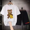 رجال المسارات للرجال kawaii bear القطن القطن شورت أزياء الرسوم المتحركة الرسوم المتحركة نساء الرجال مجموعات قصيرة الحجم مصممة مصممة 2 قطعة بدلات 2 قطعة