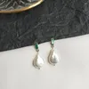 Oorknopjes MLKENLY Barok Natuurlijke Vormige Parel Smaragd Zirkoon Voor Vrouwen Franse 925 Zilveren Naald Vintage