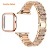 Compatible with Apple Watch band 49mm 45mm 44mm 42mm 40mm 38mm metal Band with Bling Case Cover Series 8 7 6 5 4 3 2 Glitter Diamond Bumper Case with Light Shockproof Strap