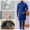 Survêtements pour hommes bleu africain Dashiki ensemble haut et pantalon 2 pièces vêtements 2023 traditionnel pour hommes décontracté ethnique.