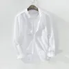 Men's Casual Shirts White Shirt Tops Long Sleeve Turn-Down Collar Cotton Linen Button Blouse Work Travel Style Breathable Loose Cardigan