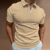 Polo da uomo moda Polo estive Cerniera a righe Camicia da uomo T-shirt solida Marca maniche corte Casual Slim Top 230724