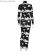 Basic Casual Dresses Autumn Women Fashion Long Sleeve Bodycon Pencil Jurk Maxi Cow Print Turtleneck voor 2022 Winterkleding Streetwear Z230725156