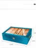 Cigars Box Lake Water Blue Multilayer Partition Large Capacity Perspective Cedar Wood Cigar Humidor Case Factory Direct Sale