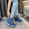 Geklede schoenen Comemore Dames Denim Wedges Hoge sneakers Platform Casual Mode Vrouw Rits Gevulkaniseerde dikke bodem Big Size 41 230725