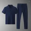 Men's T Shirts Men Summer Sports Set Ice Silk Thin Quick Drying Breathable Casual Short Sleeves And Long Pants