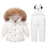 Manteau en duvet OLEKID 2023 hiver vêtements pour enfants ensemble veste en duvet de fourrure véritable pour fille garçon Parka salopette habit de neige 1-5 ans manteau de vêtements d'extérieur pour enfants HKD230725