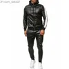 Survêtements pour hommes Survêtements pour hommes ZOGAA Automne Hiver Couture Veste En Cuir À Capuche Costume De Sport Rue À La Mode Loisirs Chic Hommes Ensembles Plus La Taille Z230725