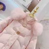 Down Coat 2023 Winter Girls Sweet Pink Fur Hooded Long Duck Down Jacket Baby Kids Children Coat Outerwear HKD230725