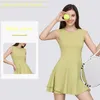 Lu-90 Summer Slim Fit Tennis Women's Sleeveless Cuff Loose Thin Shoulder Double Layer Hem Sports Long Dress