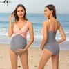 Moderskap Swimwears Liu Qu Women's Maternity Swimsuit Front Cross V-Neck graviditet Badkläder Monokini Beach Bathing Suits 230724