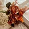 Fleurs séchées Automne Fleur Artificielle Soie Pivoine Grande Rose Bouquet Faux Fleur pour Table De Mariage Cadeau Gâteau De Noël Maison DIY Décor R230725