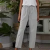 Spodnie damskie Spring Vintage Pocket Botel Linen Long Office Lose Pant swobodne solidne elastyczne talii