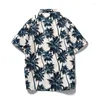 Mäns casual skjortor 2023 Holiday Short Sleeve Hawaiian Shirt Palm Tree Printed Tropical Aloha Blue Camisa Hawaiana