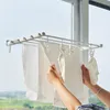 Wieszaki stojaki składane ubrania wieszak na ścianę Wysuwane szmatki do suszenia stojaka na zewnątrz oszczędzanie aluminium pralnia sznurka 230725