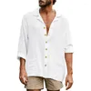 Men's Casual Shirts Double Wrinkle Loose Cuba Collar Lapel Shirt Mens Solid Color Fashion Beach Big Size