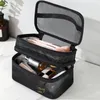 Cosmetic Bags Cases LargeCapacity Black Mesh Makeup Case Organizer Storage Pouch Casual Zipper Toiletry Wash Make Up Women Travel Bag 230725