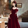 Ethnic Clothing Burgundy Toasting Clothes Bridal Temperament Sling Velvet Engagement Cheongsam Women's Wedding Elegant Dress Evening Party