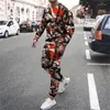 Herrspårar Summer Tshirt Suit 2 Piece Set 3D Print långärmad t-shirt Streetwear Casual Outfits Manliga överdimensionerade byxor