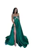 Sexy Emerald Green A Line Prom Dresses Long for Women Spaghetti Straps Beaded Side Split Pleats Draped Party Dress Formal Birthday Pageant Celebrity Evening Gowns