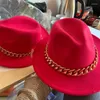 Berets Hat Women's Cap Jazz Gold Chain Fedoras Wool Felt Beach Hats Winter Women Men Trilby Caps Solid Colors Gentleman