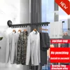 Cintres Racks Pliant Porte-Vêtements En Aluminium Noir Montage Mural Séchage Ventouse Installer La Maison Blanchisserie Corde À Linge 230725