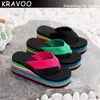 Slippers KRAVOO New Shoes for Women Platform Slippers Women's Wedges Flip Flops Women Sandals Rainbow Slipper Outdoor Beach Slides 2023 L230725