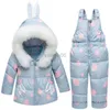 Down Coat Baby Winter Clothing Sets Duck Down Suits Girls Warm Jackets+ Overall Boys Snow Suit Children Cute Coat Kids Windproof Outerwear HKD230725