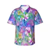 Camisas casuais masculinas Camisa de manga curta Neon Tropical Botanical Botanical Flamingos And Palms T-shirts Polo Tops