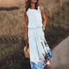 Lässige Kleider Sommerkleid für Frauen Blumendruck ärmellos Rundhals Tank Maxi elegante böhmische Sommerkleid Kleidung Vestido 2023