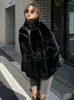 Women's Fur Winter Jackets Solid Loose Simplicity Stand Collar Female Coat Fashion Warm Black White Faux