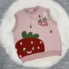 Suéteres de mujer Japonés Linda Chica Suave Chaleco de Fresa Jersey de Punto Mujeres Retros Sin Mangas Dulce Suéter Kawaii Baby Doll Pink Lolita